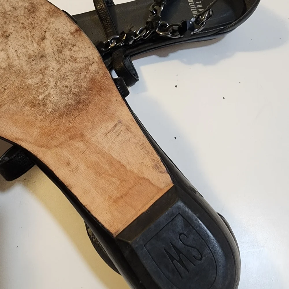 Stuart Weitzman Black Chain Strap Sandals Size 8